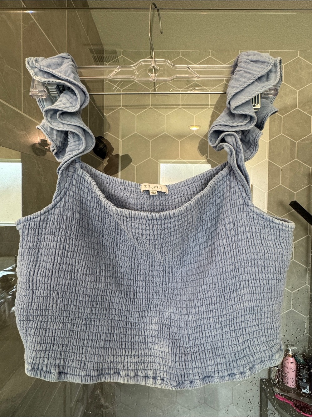 Z Supply Powder Blue Ruffle Strap Textured Crop Camisole